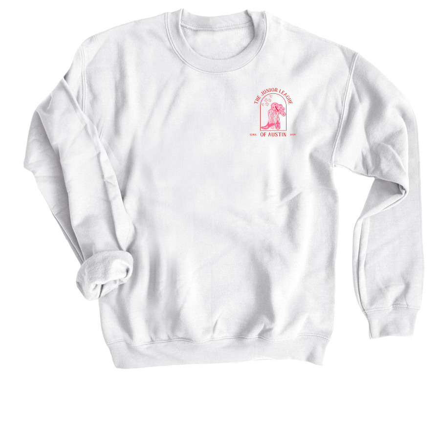 JLA Boots + Hat, a White Crewneck Sweatshirt
