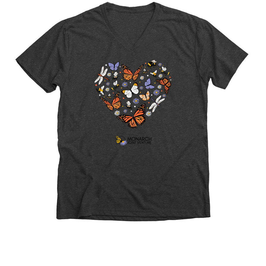 Monarch Butterfly & Pollinator Love, a Dark Grey Heather Premium V-Neck Tee