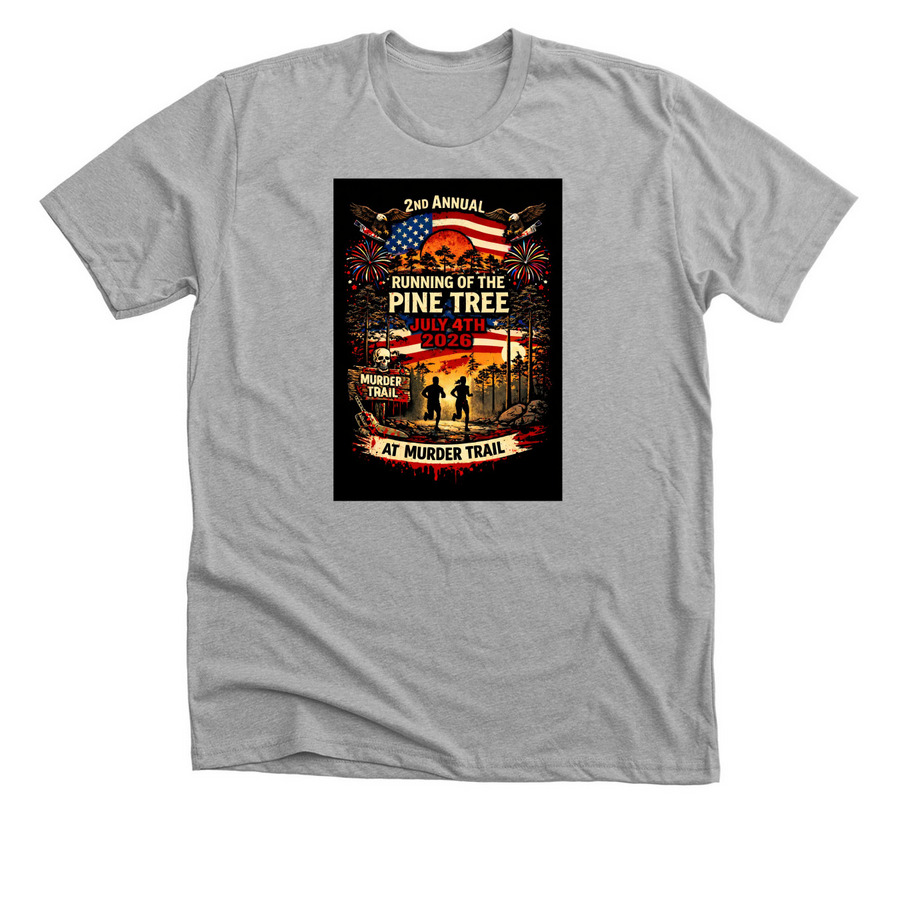 Pine tree one side, a Athletic Heather Premium Unisex Tee