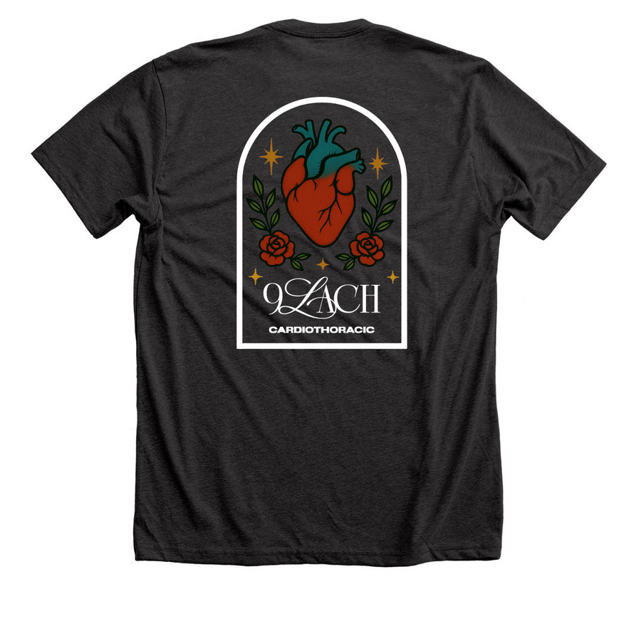 9 Lach, a Dark Grey Heather Premium Unisex Tee (back-view)