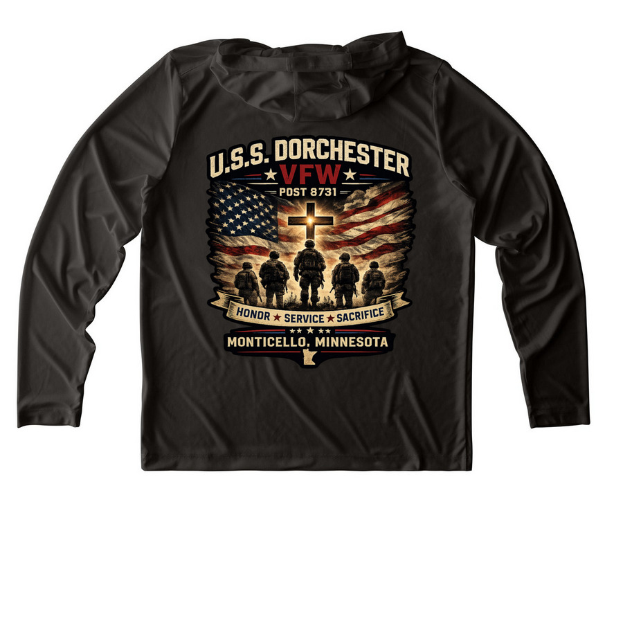 Honor. Service Long Sleeve, a Black UV Performance Long Sleeve Hoodie (back-view)