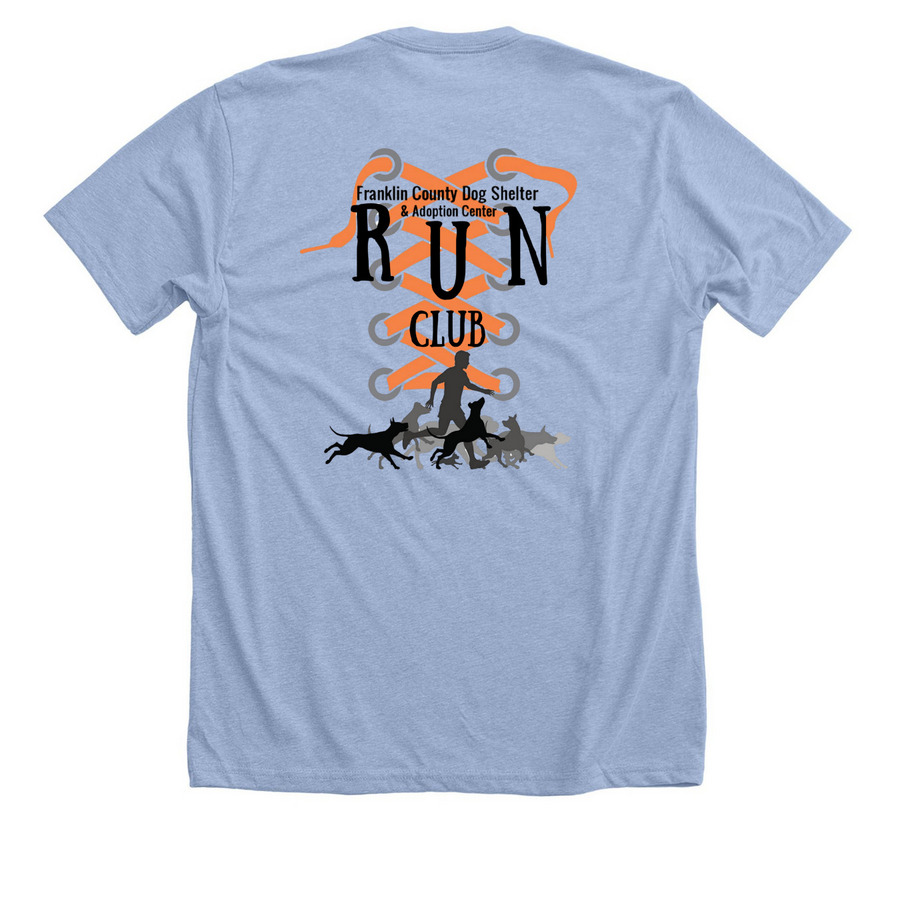 Run Club - VOLUNTEER ONLY, a Heather Baby Blue Premium Unisex Tee (back-view)