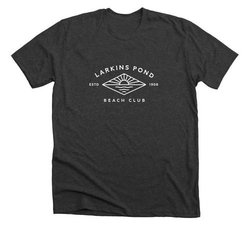 Larkin's Pond Beach Club, a Dark Grey Heather Premium Unisex Tee