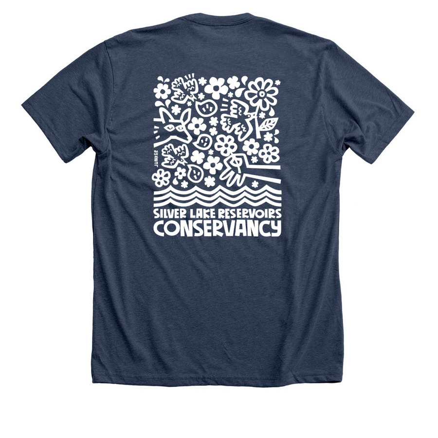 T-Shirts in Blue or Olive & White, a Heather Navy Premium Unisex Tee (back-view)