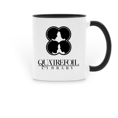 Quatrefoil 80's Logo Mugs, a Black Two-Tone Ceramic Mug
