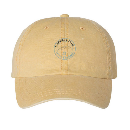 Elevate, a Mustard Printed Pigment Dye Baseball Cap