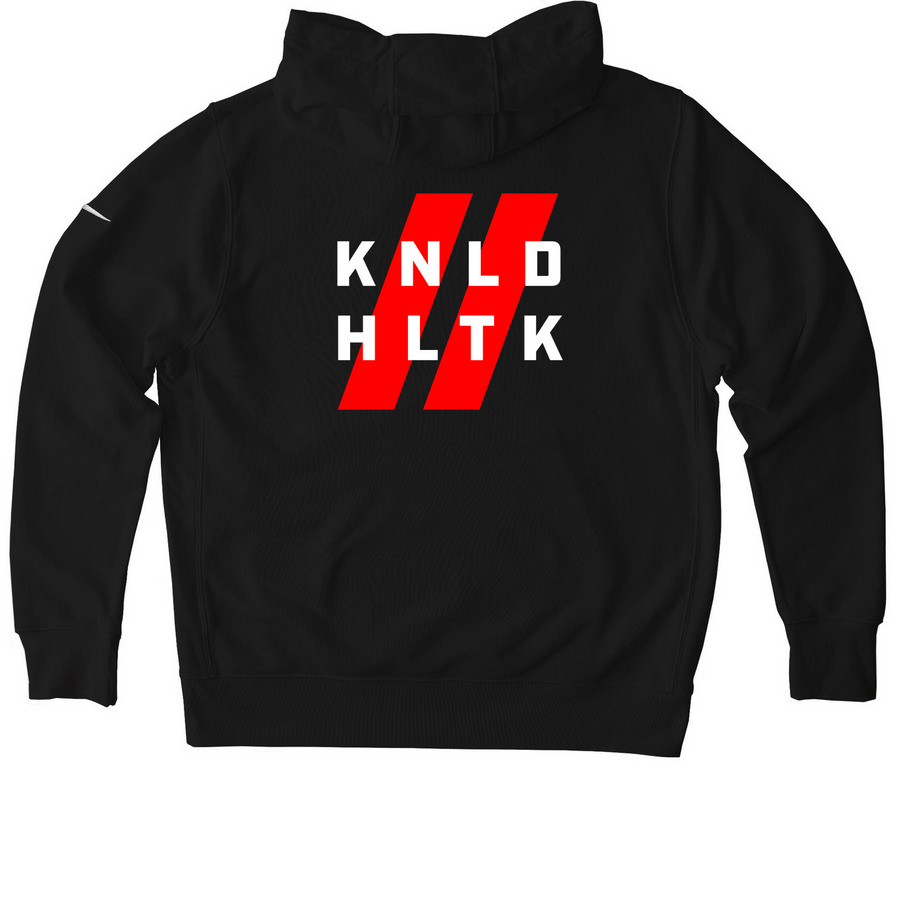 KNLD Stripes back, a Black Nike Club Fleece Pullover Hoodie (back-view)