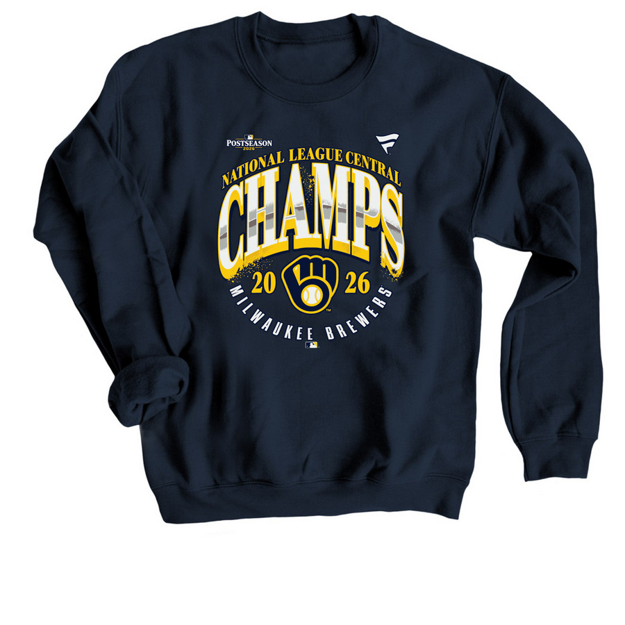 Official Milwaukee Brewers 2026 NL Central Di, a Navy Crewneck Sweatshirt