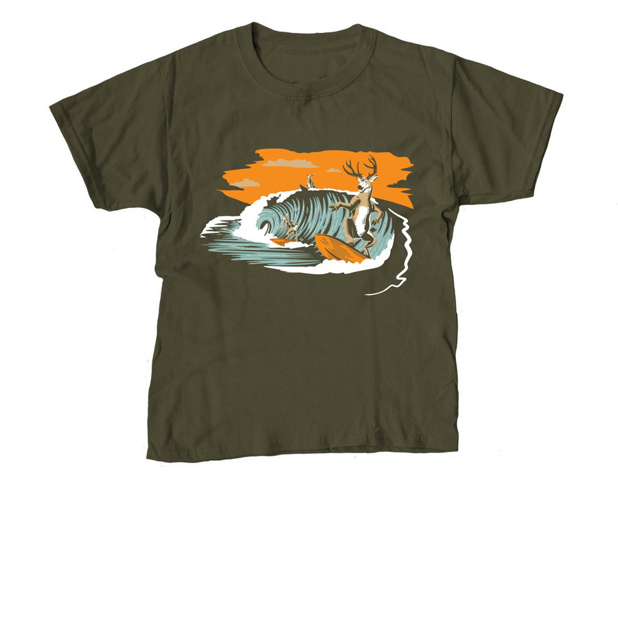 Surfing the Green Wave, a Military Green Youth Unisex Tee