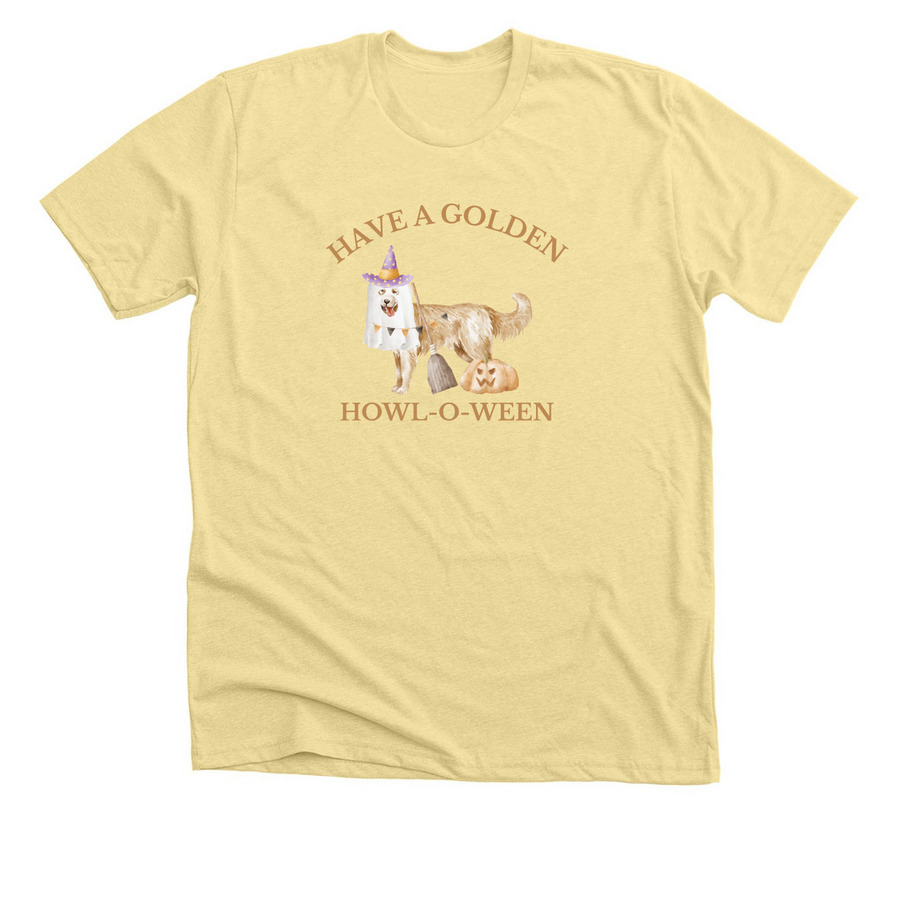 Golden Howl-O-Ween, a Heather French Vanilla Premium Unisex Tee