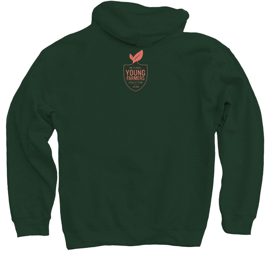 Young Farmers Bounty Gear, a Forest Green Pullover Hoodie (back-view)