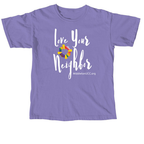 "Love Your Neighbor" Tee, a Violet Comfort Colors Unisex Tee