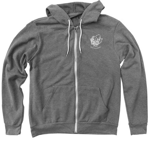 The 12 Hour Shift (Front & Back) Zip-up, a Deep Heather Zip Up Hoodie