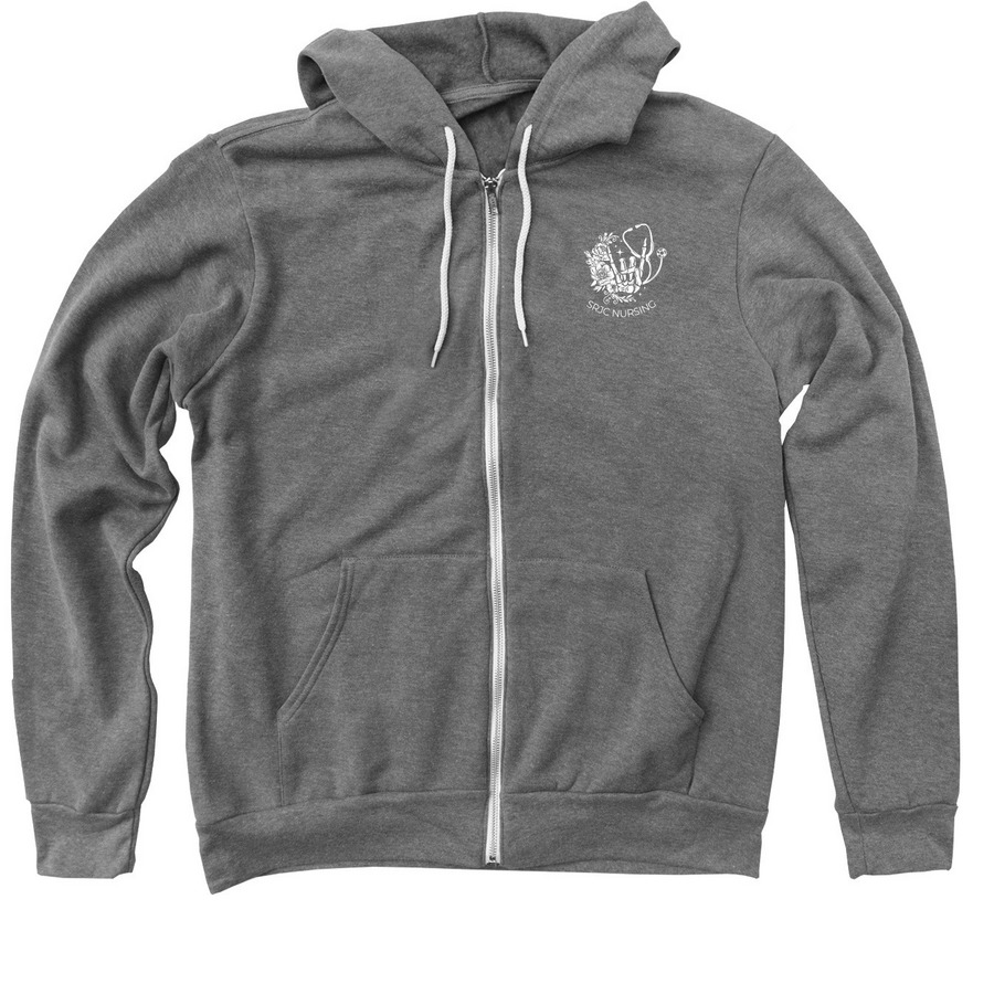 The 12 Hour Shift (Front & Back) Zip-up, a Deep Heather Zip Up Hoodie