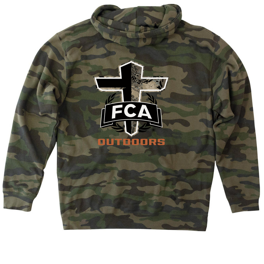 FCA Outdoors, a Forest Camo Heavyweight Camo Pullover Hoodie (back-view)
