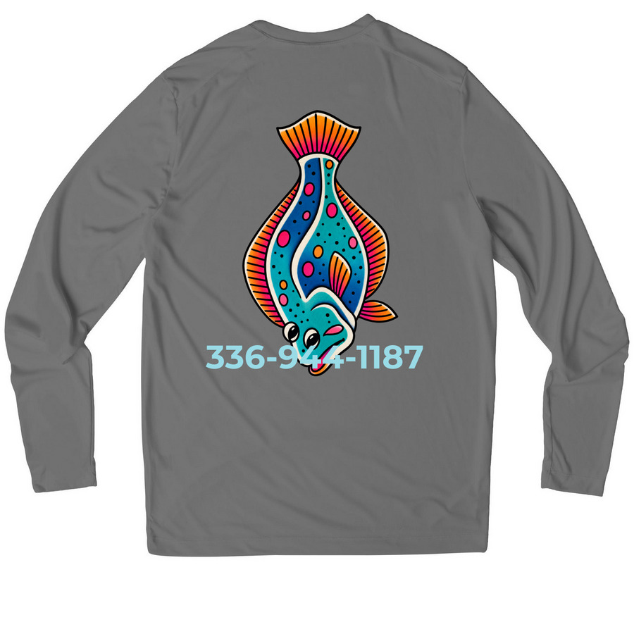 GW Floundering around, a Dark Smoke Grey UV Performance Long Sleeve Tee (back-view)