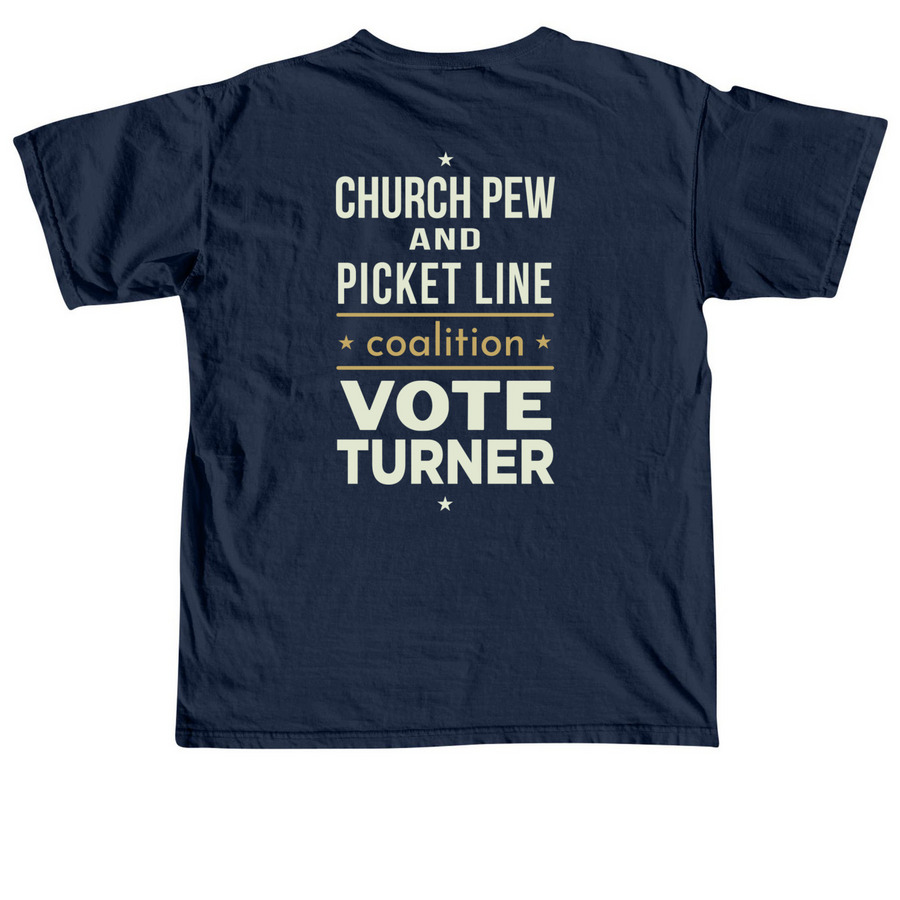 Church Pew & Picket Line: The Coalition Tee, a True Navy Comfort Colors Unisex Tee (back-view)