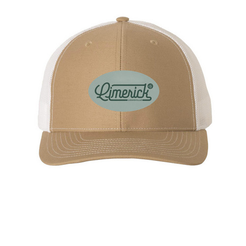 Limerick Oval Cap, a Khaki/ White Printed Snapback Trucker Cap