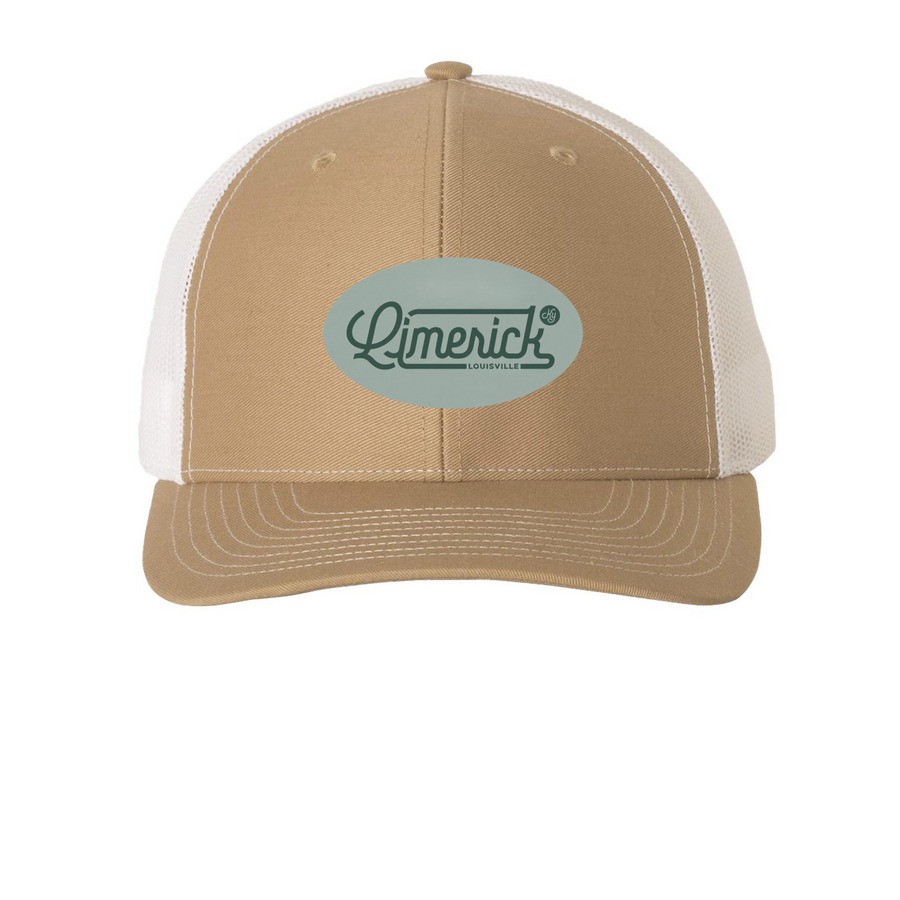 Limerick Oval Cap, a Khaki/ White Printed Snapback Trucker Cap