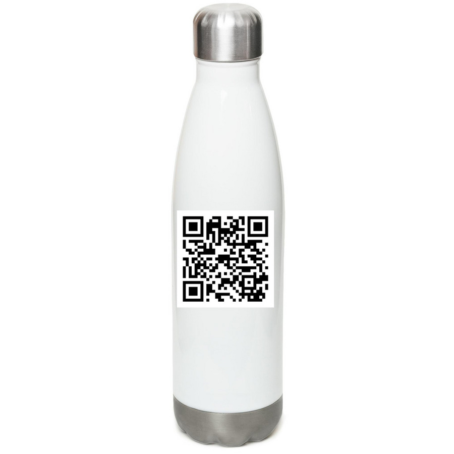 Tradition Center Heritage Bottle, a White Stainless Steel Water Bottle (back-view)