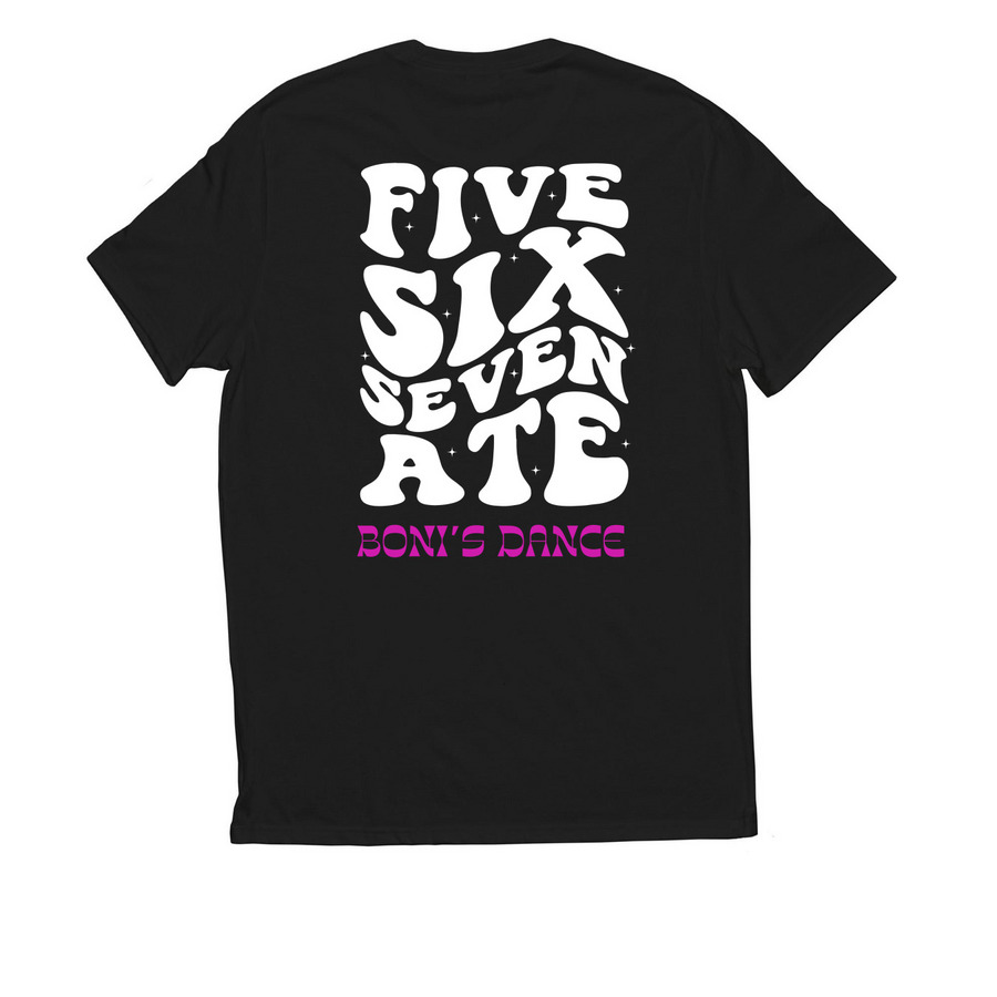 Boni's '5 6 7 ATE' Apparel, a Deep Black Allmade Eco Triblend Unisex Tee (back-view)