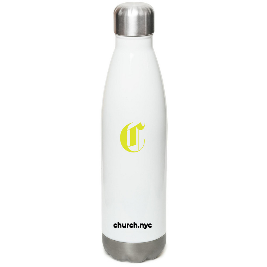 CHURCH.NYC WATER BOTTLE, a White Stainless Steel Water Bottle