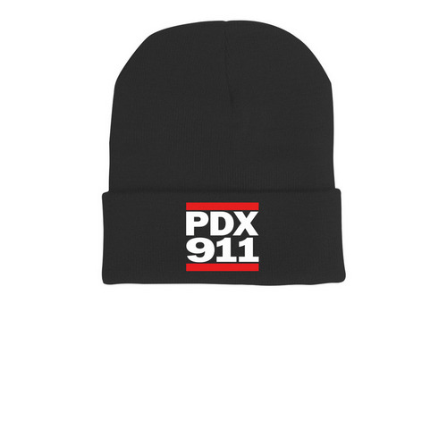 PDX 911 BEANIE, a Black Printed Cuffed Beanie