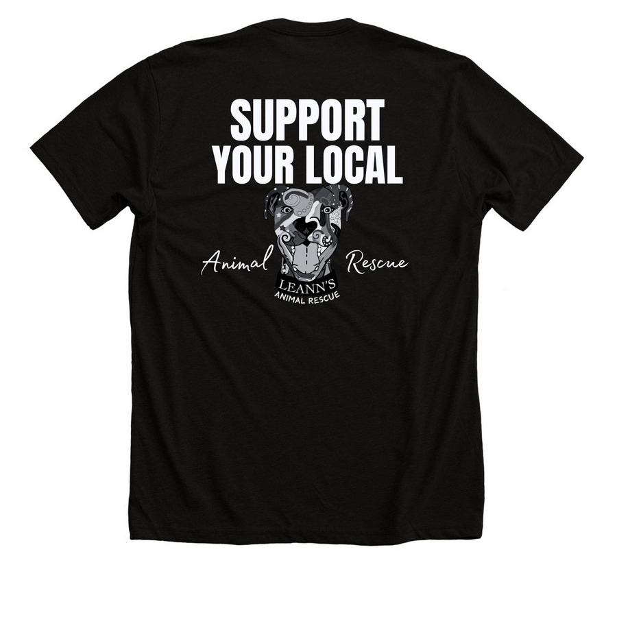Support Your Rescue, a Solid Black Blend Premium Unisex Tee (back-view)