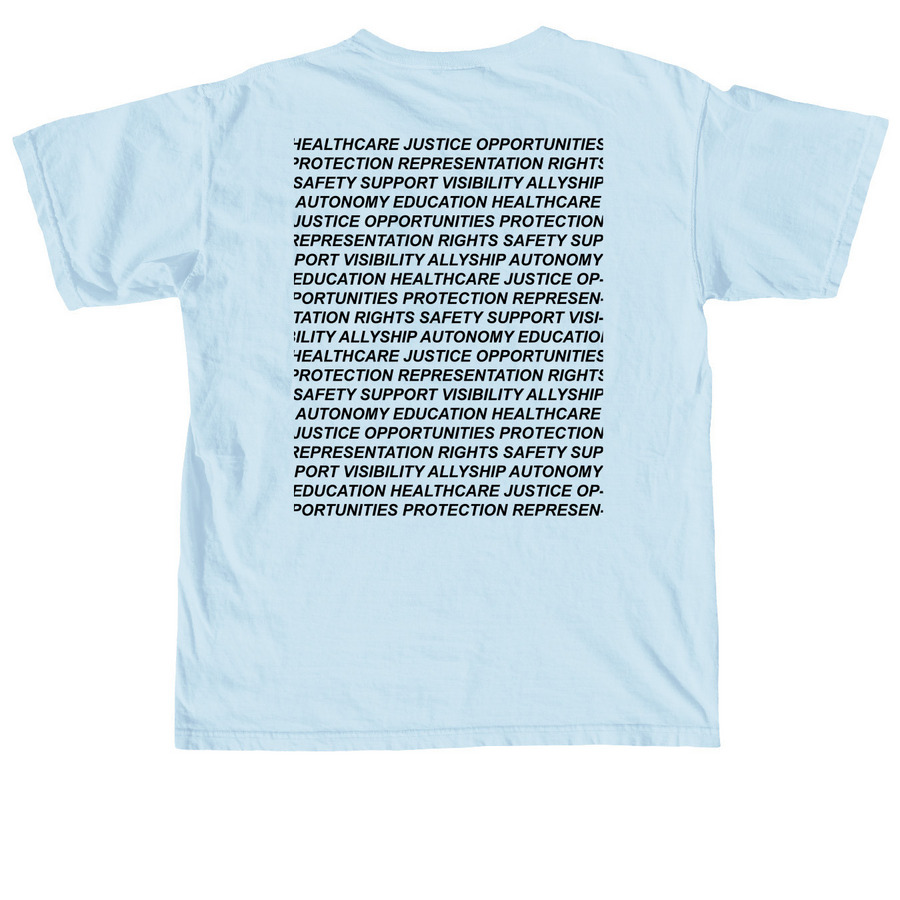 Trans Folks Deserve Better | BLACK TEXT, a Chambray Comfort Colors Unisex Tee (back-view)