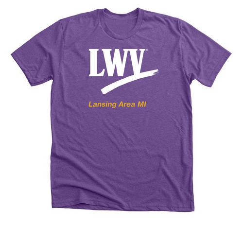 LWVLA - Defending Democracy (checkmark), a Heather Team Purple Premium Unisex Tee