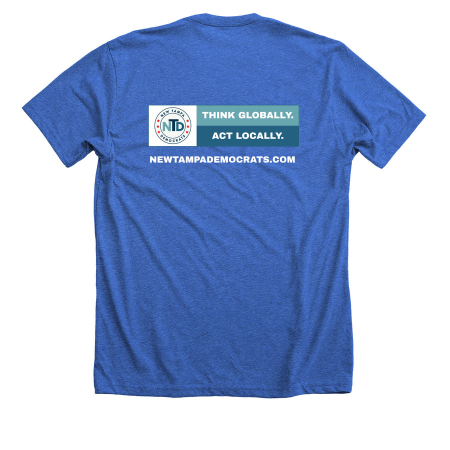 Democrat Driven, Community Powered, a Heather True Royal Premium Unisex Tee (back-view)