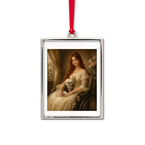 BEAU IN HIS FINEST COAT, a White Silver Portrait Frame Ornament