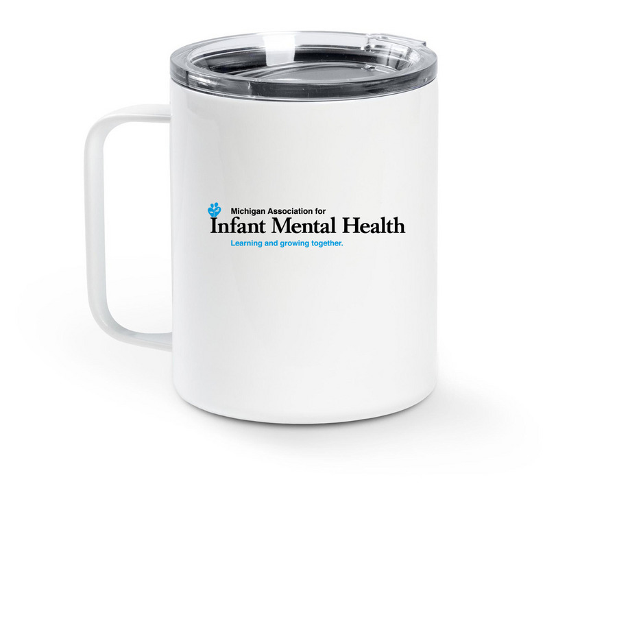 Healthy Starts. Healthy Babies, a White Stainless Steel Travel Mug (back-view)