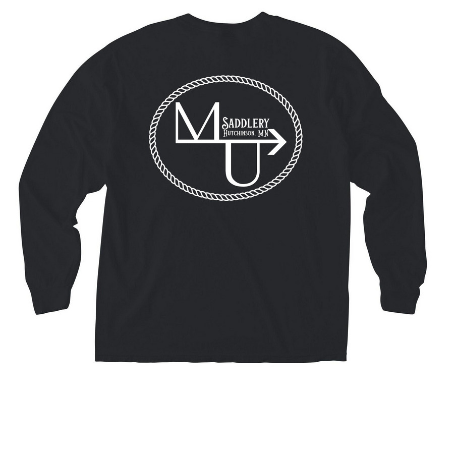MU.Saddlery Apparel, a Black Comfort Colors Long Sleeve Pocket Tee (back-view)