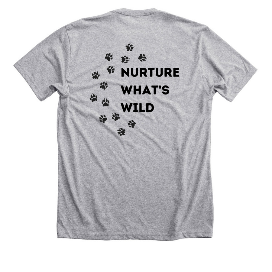 Nurture What's Wild with BWS Logo, a Athletic Heather Premium Unisex Tee (back-view)
