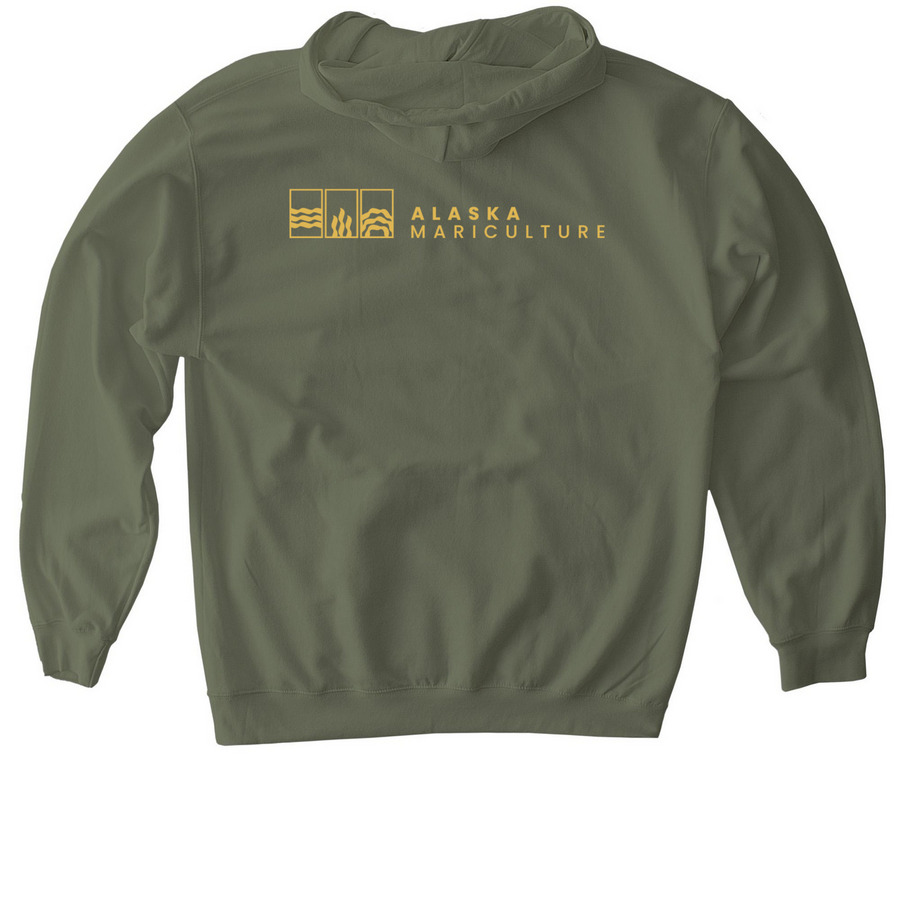Alaska Mariculture Green Pullover, a Military Green Gildan Softstyle Pullover Hoodie (back-view)