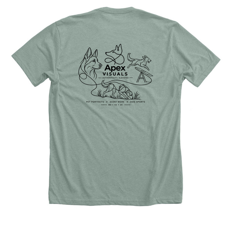Apex Visuals Merch, a Heather Sage Premium Unisex Tee (back-view)