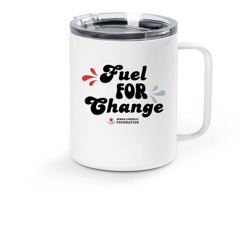"Fuel for Change", a White Stainless Steel Travel Mug