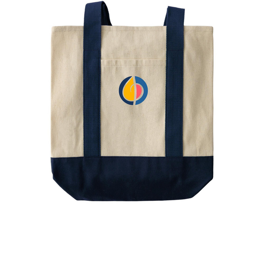 CVSM Logo Tote, a Natural/Navy Two-Tone Grocery Tote Bag
