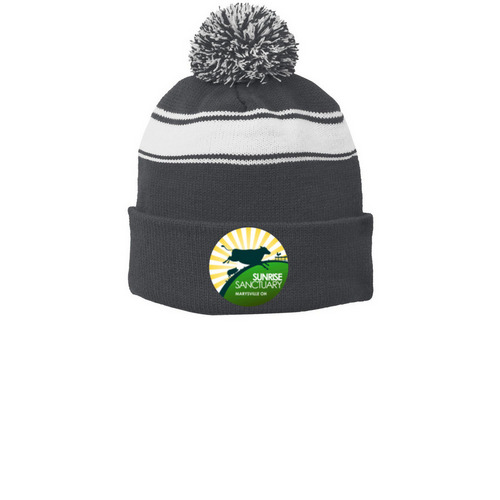 Classic Logo Winter Hats, a Iron Grey/ White Printed Stripe Pom-Pom Beanie