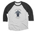 Leatherback Shirts, a Black and Heather White 3/4 Sleeve Baseball Tee