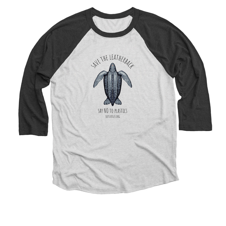 Leatherback Shirts, a Black and Heather White 3/4 Sleeve Baseball Tee