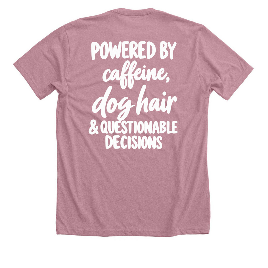 Fam Fit Check: Caffeine Dog Mom, a Heather Orchid Premium Unisex Tee (back-view)