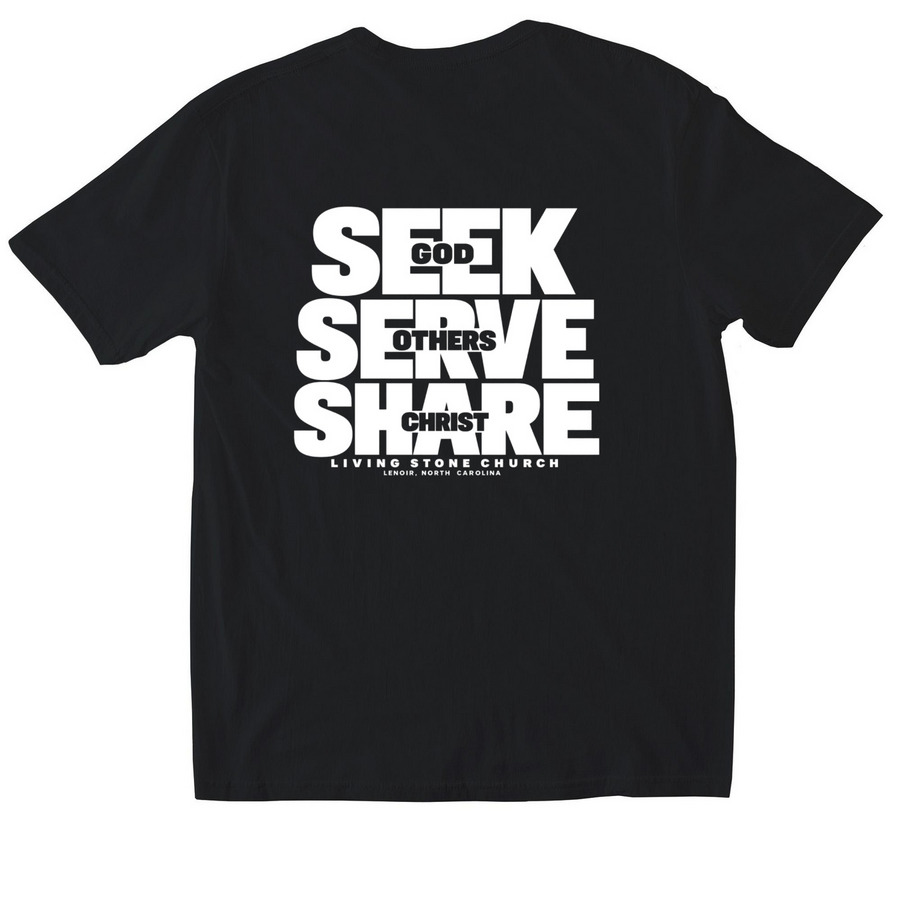 Living Stone - Seek God, Serve Others..., a Black Softstyle Cotton Tee (back-view)