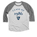 1986 CREST, a Premium Heather and Heather White 3/4 Sleeve Baseball Tee
