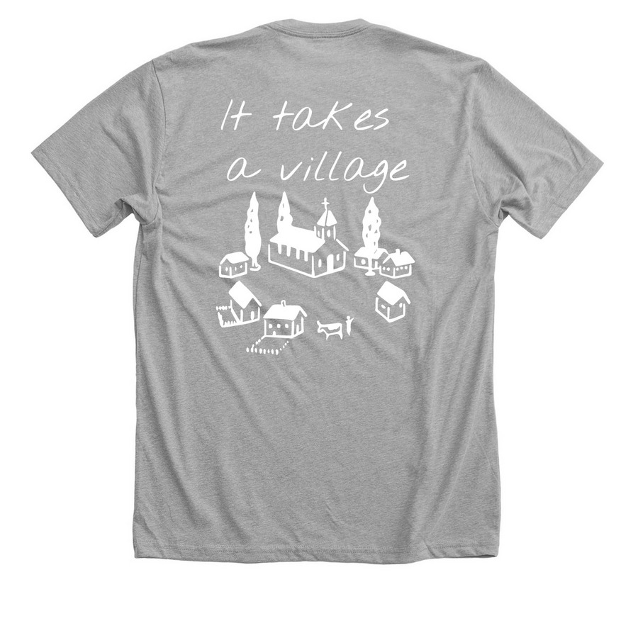 It takes a village, a Athletic Heather Premium Unisex Tee (back-view)