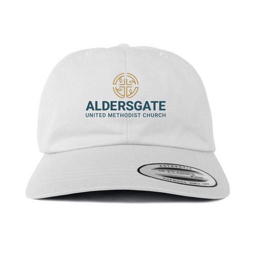 Aldersgate Vertical Logo, a White Printed Classic Baseball Cap