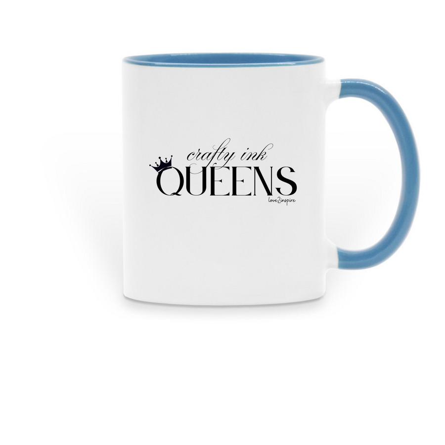 Crafty Ink Queens Coffee Cup, a Light Blue Two-Tone Ceramic Mug