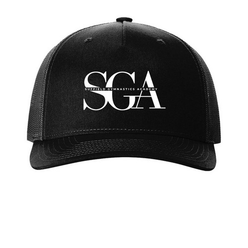 SGA, a Black Printed Five-Panel Trucker Cap