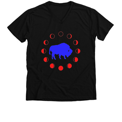 Buffalo Eclipse Red & Blue, a Solid Black Blend Premium V-Neck Tee